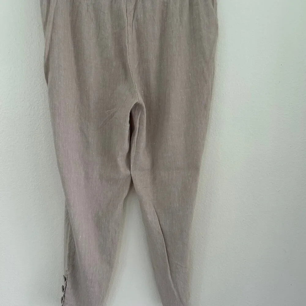 J Jill Linen Cropped Pants Side Zip Button Hem Neutral Summer Stretch Casual SZM - Picture 4 of 7